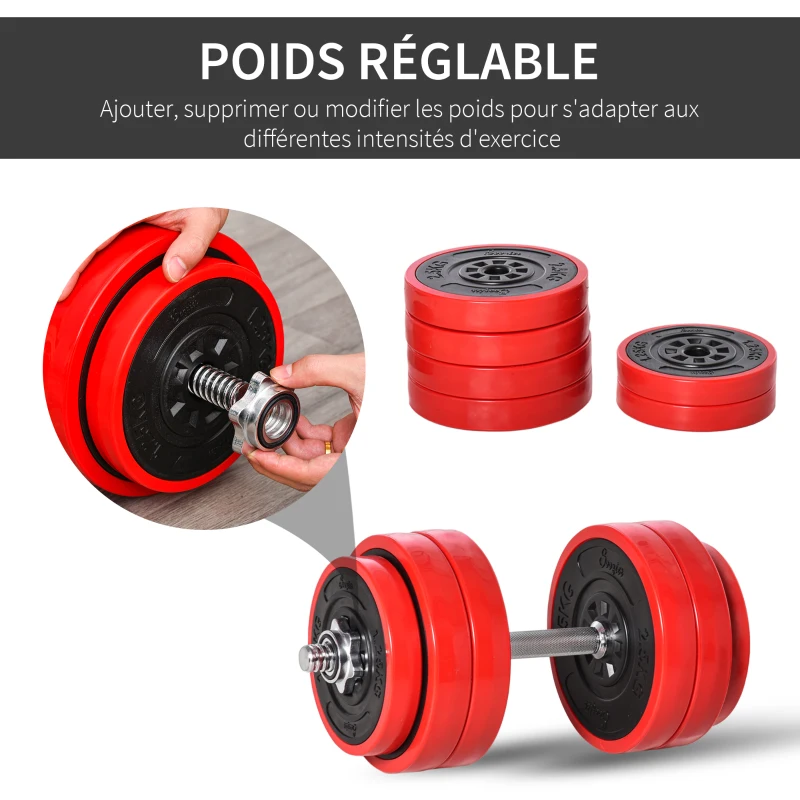 HOMCOM Ensemble d'haltères musculation 30 kg total poids réglable disques 2,5 / 1,25 kg 2 barres d'haltères nickelé revêtement plastique Ø 21,5 / Ø 17,5 cm noir