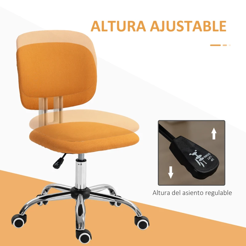 Vinsetto Silla de Escritorio Giratoria Tapizado de Tela con Altura Ajustable Estilo Moderno Carga 120 kg 48x53x80-90 cm Naranja