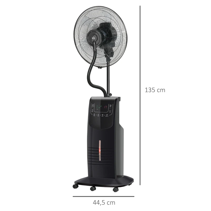 HOMCOM Ventilador de Pie Oscilante con Nebulizador 90W con Control Remoto 5 Aspas Tanque de Agua 3,1 L 44,5x44,5x135 cm Negro