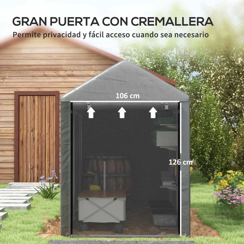 Outsunny Carpa para Bicicletas y Motos 1,2x1,8x1,65 m con 2 Habitaciones Puerta con Cremallera Impermeable Anti-UV Gris Oscuro(m-6)