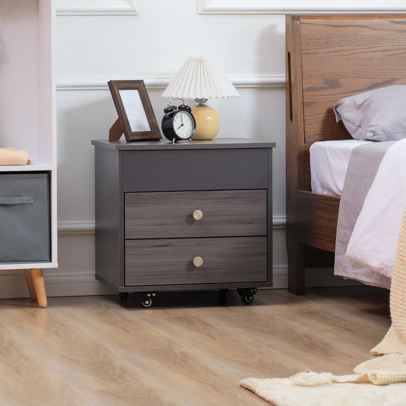 HOMCOM Comodino Moderno in Legno con Piano Sollevabile, 2 Cassetti e Ruote, 50x40x50cm, Grigio