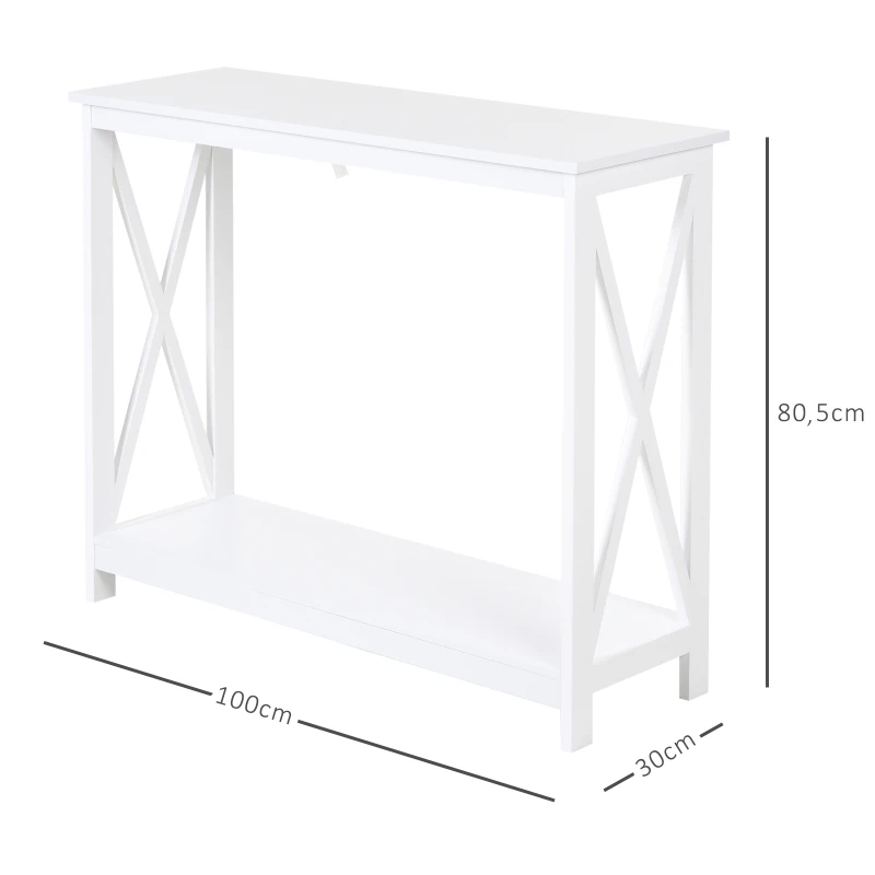HOMCOM Table de console table d'entrée style table de drapier néo-rétro étagère dim. 100L x 30l x 80,5H cm MDF blanc