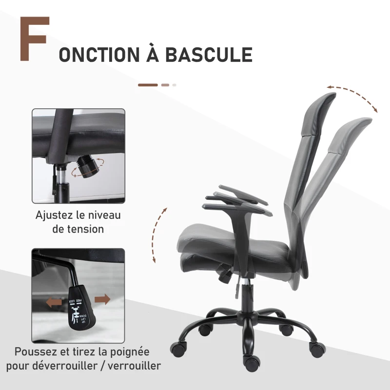 Vinsetto Fauteuil de bureau manager ergonomique pivotant 360° hauteur assise réglable revêtement synthétique PU noir