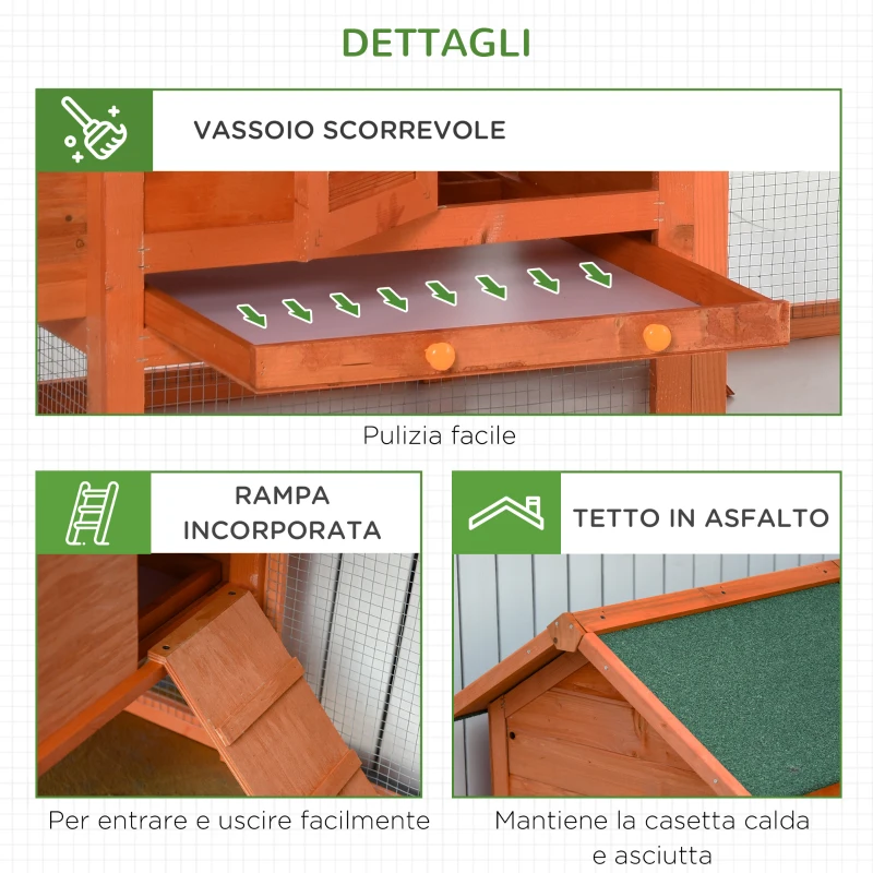 PawHut Pollaio in Legno Prefabbricato con Nido per la Cova e Casetta con Vassoio Estraibile