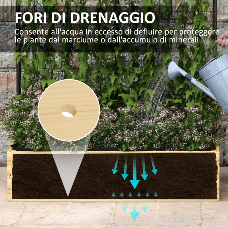 Outsunny Fioriera con Grigliato e 2 Fori di Drenaggio, in Legno di Abete e Acciaio, 80x38x145 cm