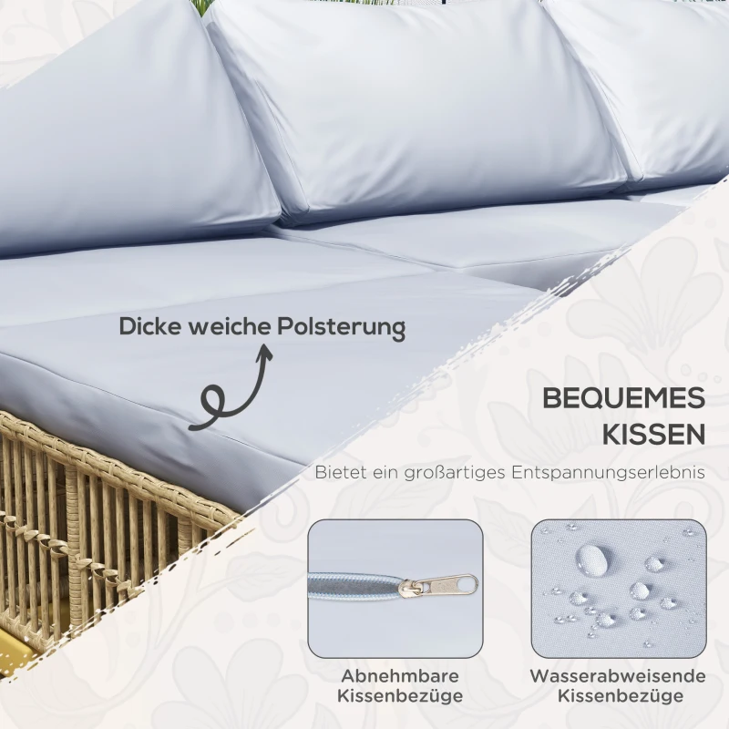 Outsunny Gartengarnitur, 5-teilig, inkl. Sitzkissen, Kunstrattan, rostfreier Stahlrahmen, Hellgrau