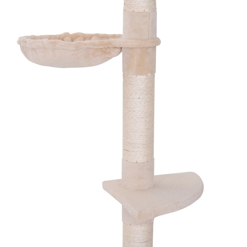 PawHut Arbre chat du sol au plafond poteau à griffer L40 x l 34 x H 230-260 cm 5 niveaux d'activités beige