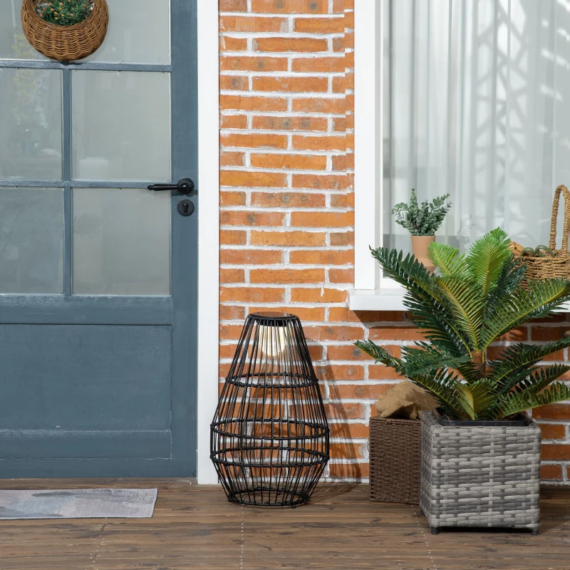 Outsunny Lampe à poser luminaire LED de jardin solaire en résine tressée imitation rotin - 34 x 34 x 56 cm noir