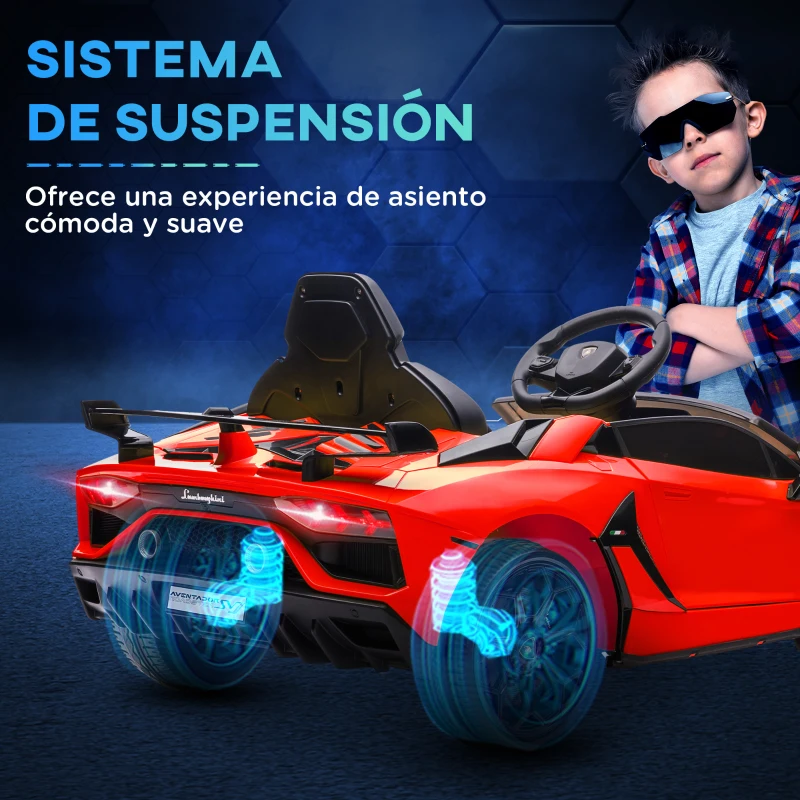 HOMCOM Coche Eléctrico Lamborghini para Niños Velocidad Max.5 km/h Puerta de Tijera con Control Remoto MP3 Rojo