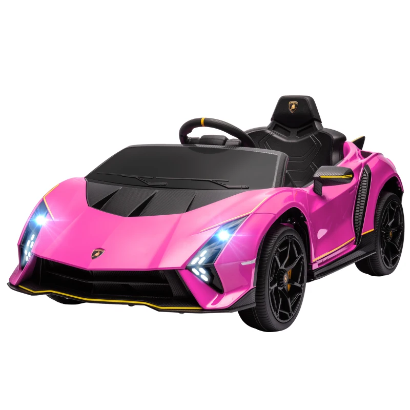 AIYAPLAY 12V Lamborghini Autentica Licensed Kids Electric Car with Remote Control, 4 Suspension Wheels, Soft Start, Pink