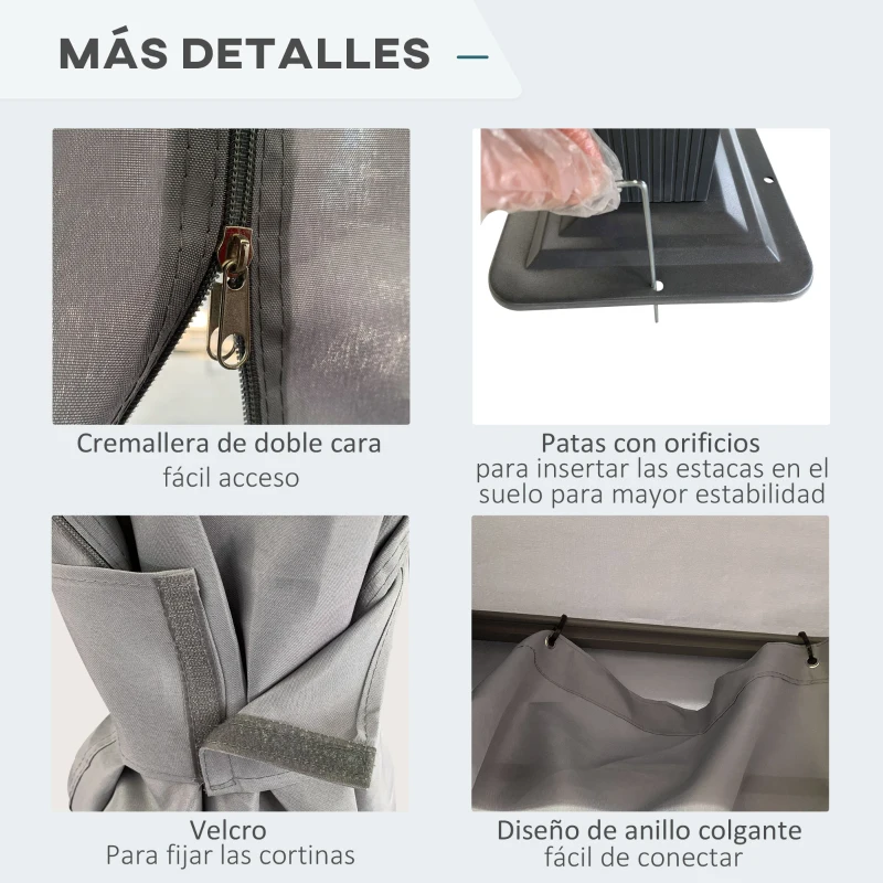 Outsunny Cenador de Jardín 4x3 m Pabellón con Techo de Ventilación 4 Cortinas Laterales con Puerta y 8 Orificio de Drenaje Gazebo de Aluminio para Exterior Patio Fiestas Gris