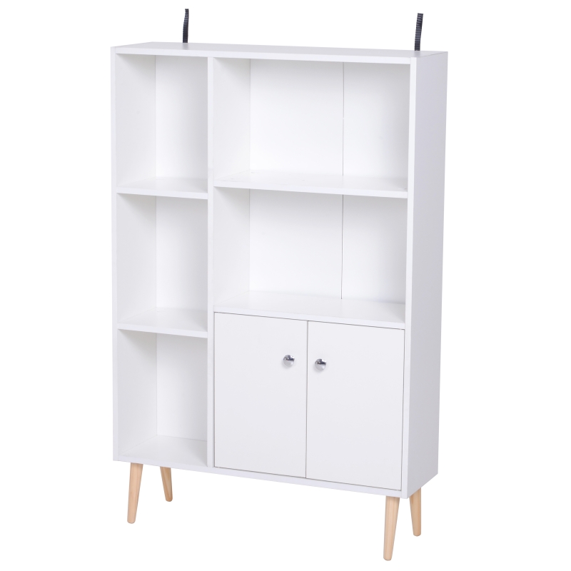 HOMCOM Estantería para Libros Librería de Madera 5 Estantes 2 Puertas Biblioteca Organizador para Hogar y Oficina 80x23,5x123cm