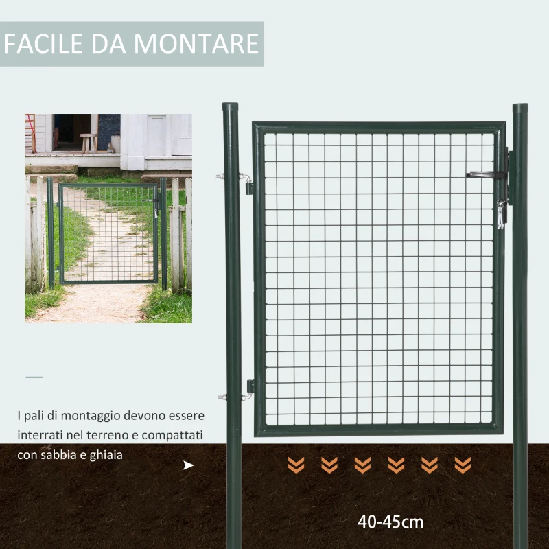 HOMCOM Cancello da Giardino in Acciaio con Serratura e 3 Chiavi, 97x150cm, Verde