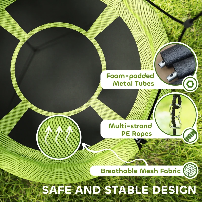 AIYAPLAY 100cm Diameter Nest Seat for Kids with Height Adjustable Hanging Ropes for Outdoor, Playground, Garden, Green