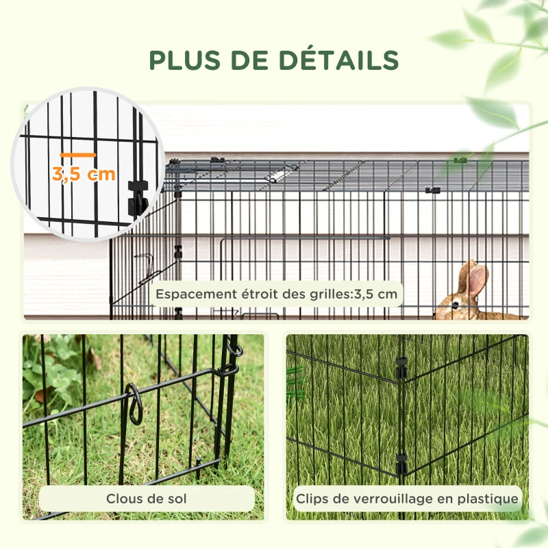 PawHut Parc enclos modulable acier avec bache pour lapins rongeurs petits animaux intérieur extérieur 220L x 85l x 70H cm vert