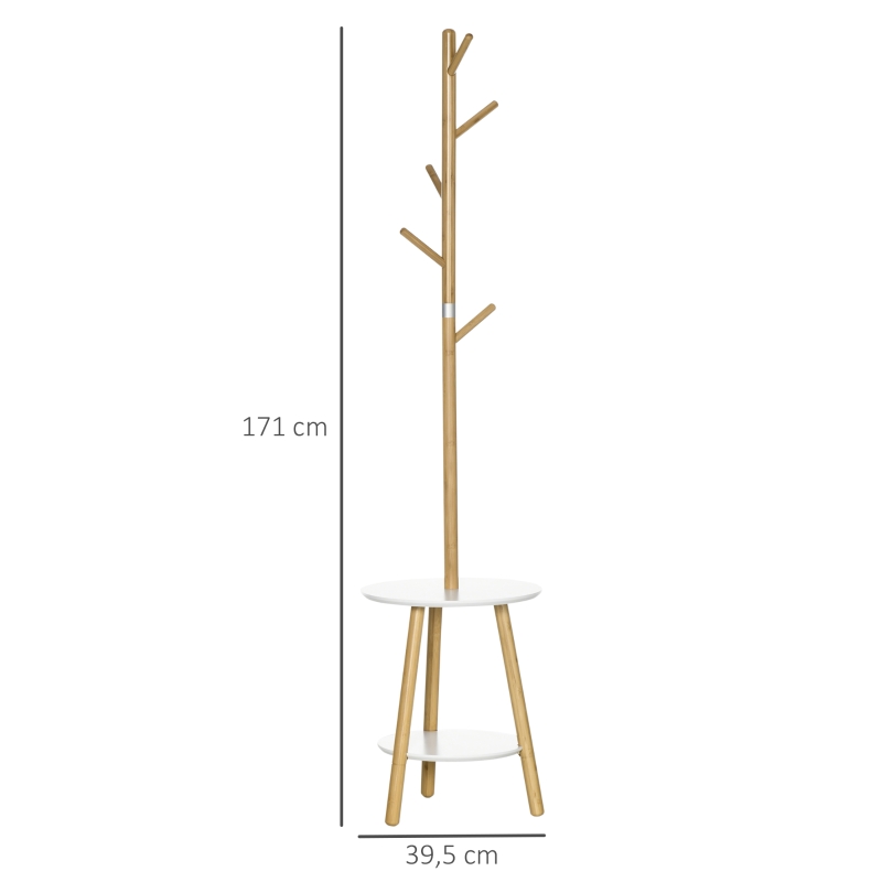 HOMCOM 2 en 1 Perchero de Pie de Bambú con 2 Estantes 5 Ganchos para Ropa Bolsos para Entrada 39,5x39,5x171 cm Natural