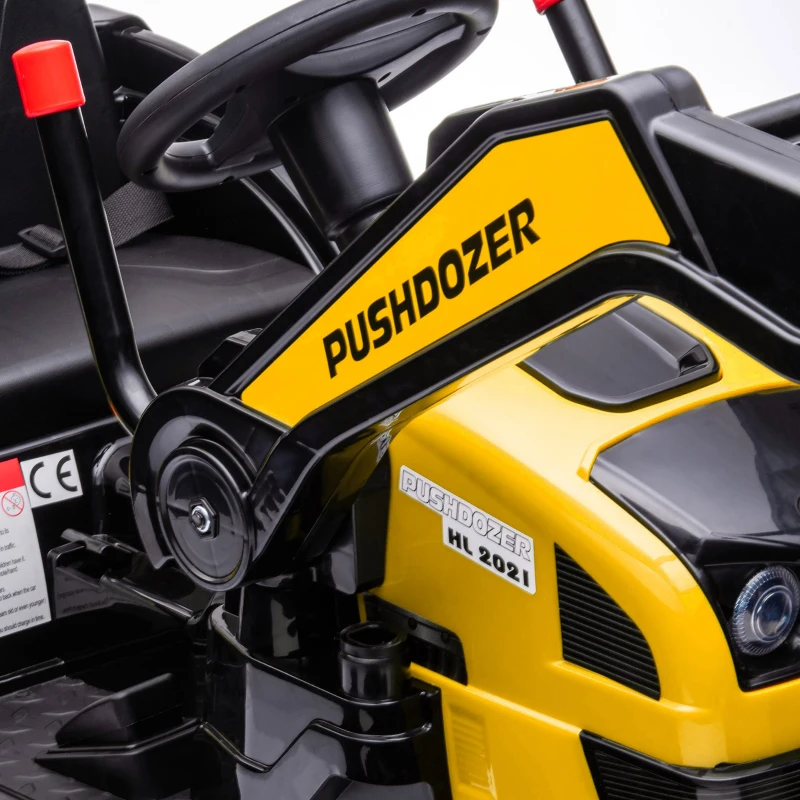 HOMCOM Escavatore Cavalcabile per Bambini a Batteria 6V con Doppio Motore, Velocità 1.5-2.5 km/h, Ruspa Giocattolo per Bambini di 3-5 Anni con Suoni e Luci, 132x62x65 cm, Giallo