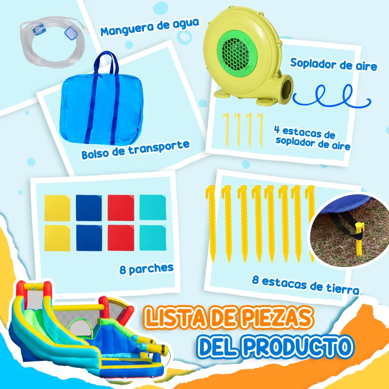 Outsunny Castillo Inflable para Niños +3 Años con 2 Toboganes Trampolín Piscina y Bolsa de Transporte 385x365x200 cm Multicolor