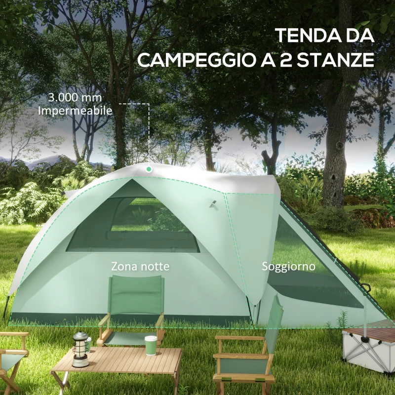 Outsunny Tenda da Campeggio 4 Posti Impermeabile con Zona Notte e Zona Giorno, in Poliestere, 430x300x190 cm, Grigio
