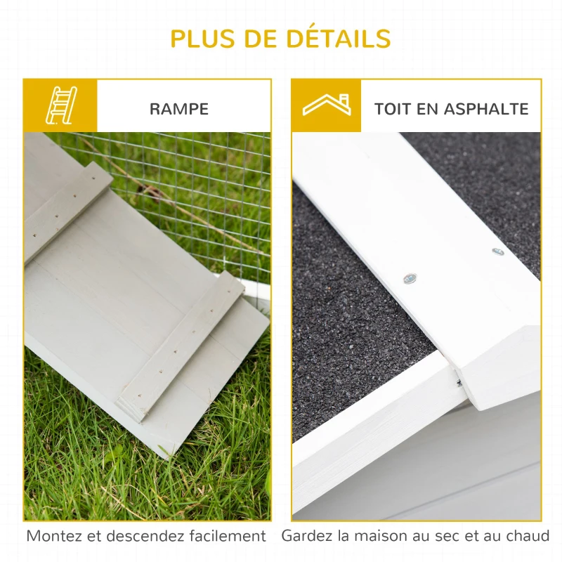 PawHut Clapier cage à Lapins rongeurs XXL 2 étages toit bitumé intégral plateau à déjection 227L x 53l x 85H cm bois massif sapin - gris et blanc