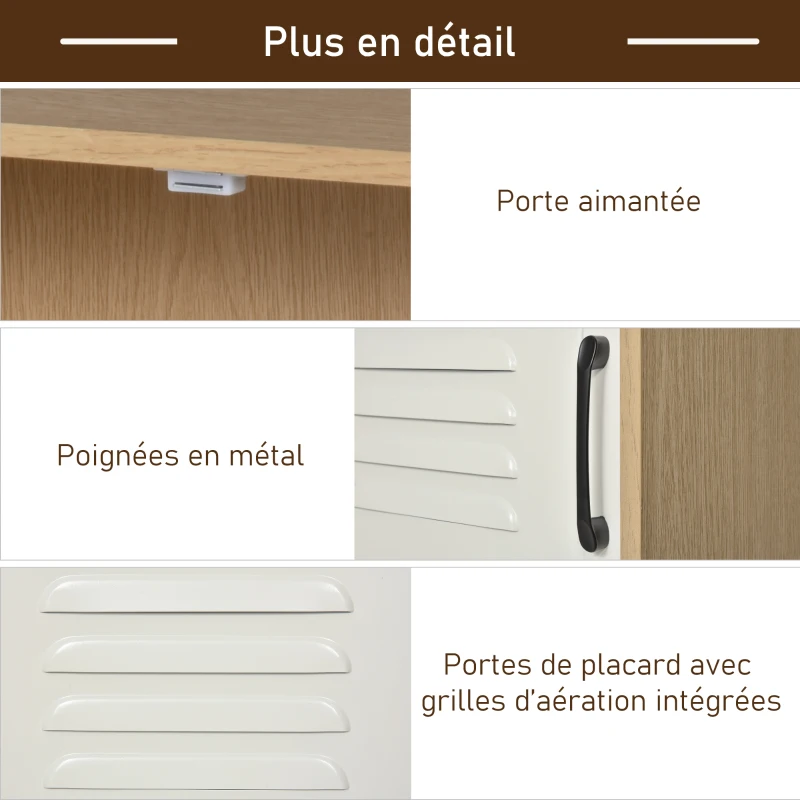 HOMCOM Caisson de bureau rangement bureau 2 portes métal blanc dim. 38L x 39I x 68H cm panneaux particules bois clair