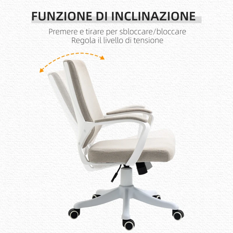 Vinsetto Sedia da Ufficio Ergonomica con Altezza Regolabile e Funzione Dondolo, 62x69x92-100cm, Beige