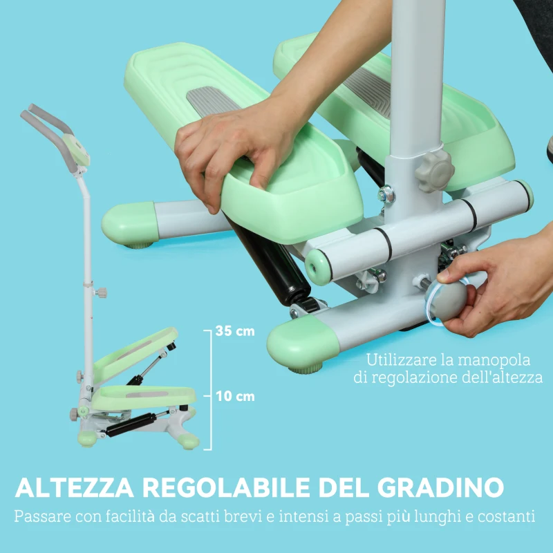 SPORTNOW Stepper con Manubrio e Gradino Regolabile e Monitor LCD, in Acciaio e ABS, 48x38x108-118 cm, Verde