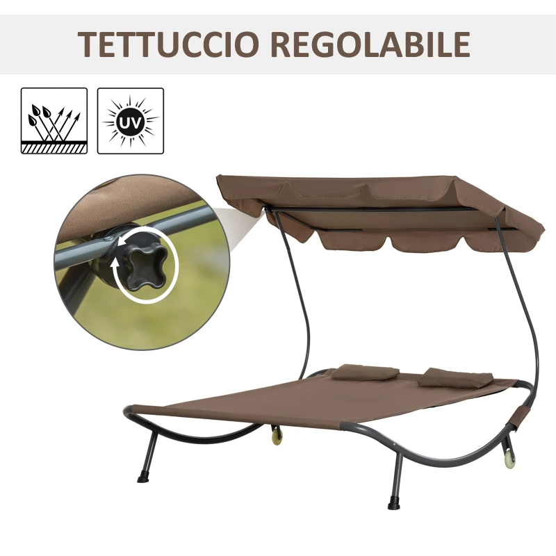 Outsunny Lettino Matrimoniale 2 Posti Parasole Regolabile da Esterno e Giardino 200x175 x134cm Marrone