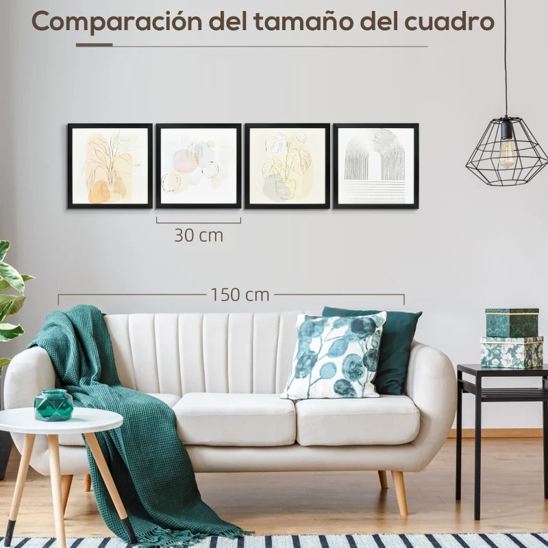 HOMCOM Set de 4 Cuadros en Lienzo de Pintura Abstracta Decoración Elegante para Dormitorio Salón 33x33 cm Multicolor