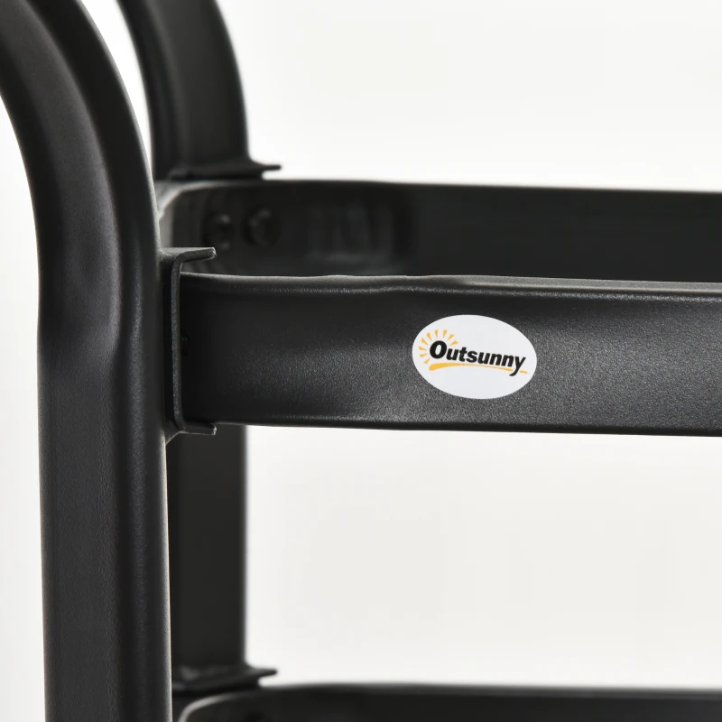 Outsunny Mesa de Cristal de Jardín con Agujero para Sombrilla Mesa para Comer Cuadrada con Marco de Acero para Exterior Terraza Balcón 106,5x106,5x71 cm Negro