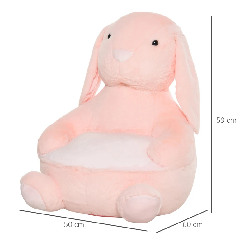 HOMCOM Kids Sofa Chair Children Plush Armchair Stuffed Cute Rabbit Toy Support Seat Learning Baby Nest Sleeping Cushion Bed Soft Snuggle Furniture Feeding Relaxing 60 x 50 x 59cm Pink