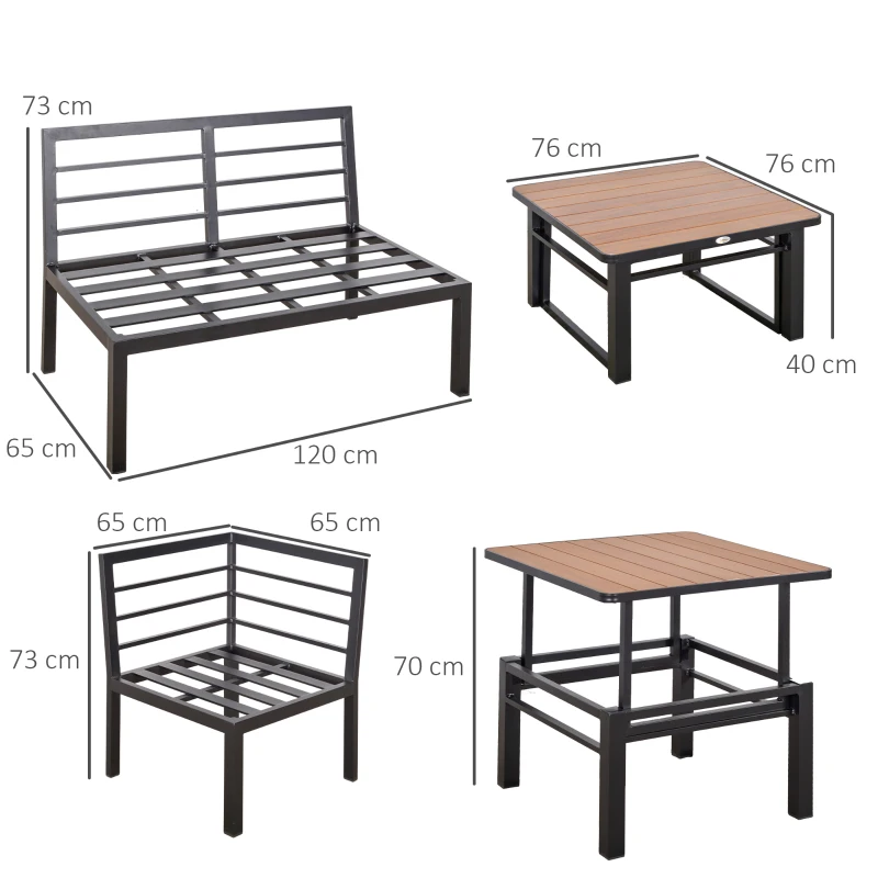 Outsunny Gartengarnitur für 4 Personen Gartenmöbel-Set mit hebbarem Couchtisch Sofa mit Kissen Outdoor Aluminium Grau