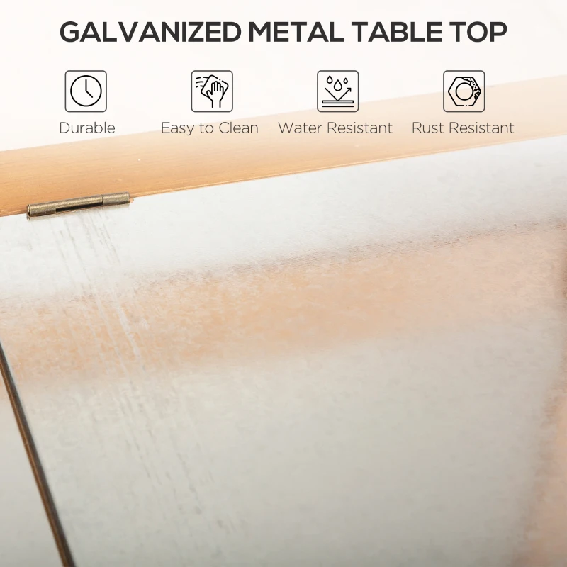 Outsunny Wooden Spacious Garden Potting Table with Large Storage Space Galvanized Metal Workstation with Metal Sieve Screen, Sink Shelves and Hooks Garden Work Bench 80L x 42W x 142H cm