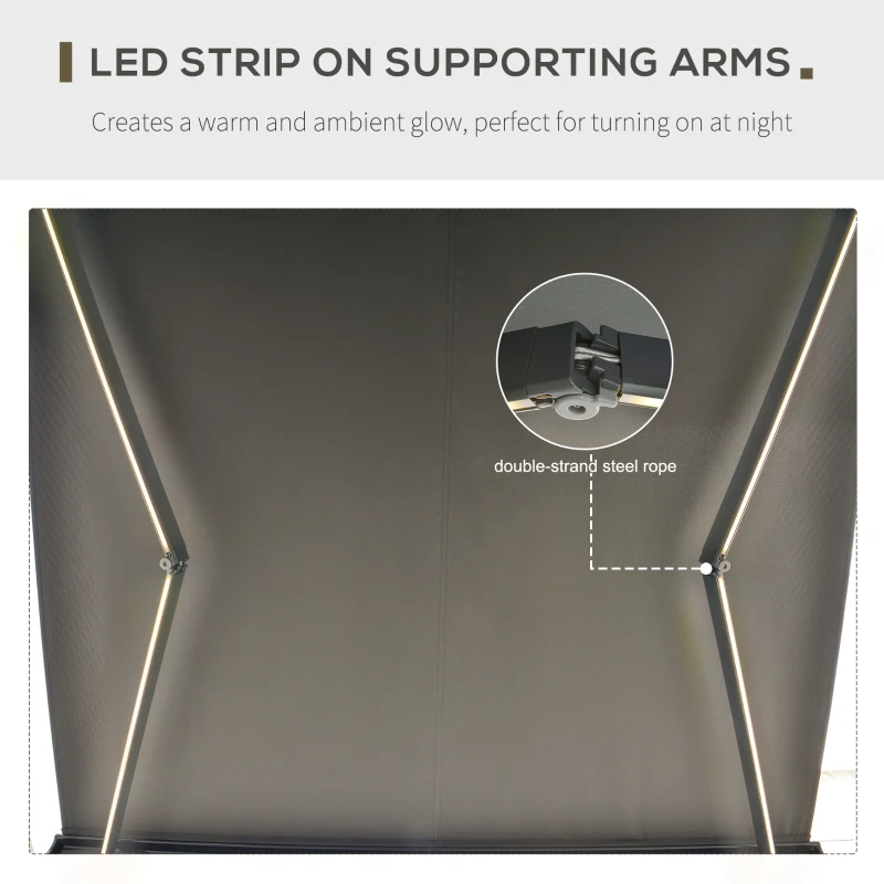 Outsunny 3.5x3m LED Light Full Cassette Case Electric/Manual Awning Door Window Sun Shade Patio Canopy Retractable w/ Remote Grey