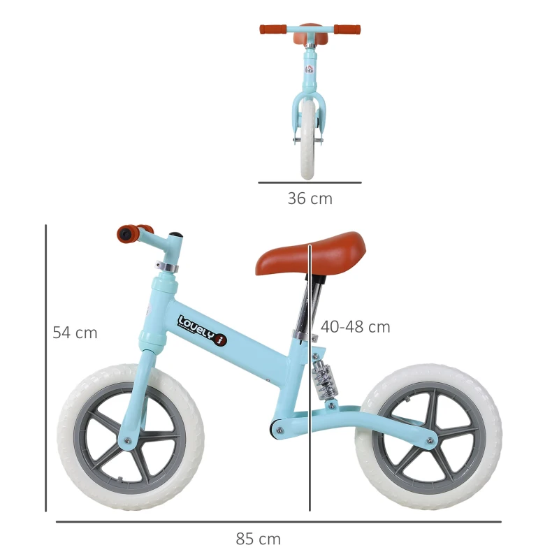 HOMCOM Draisienne Enfant Vélo Sans Pédales pour Enfants de 2 à 5 ans Roues 12" Suspension Selle Hauteur réglable Acier Bleu Ciel