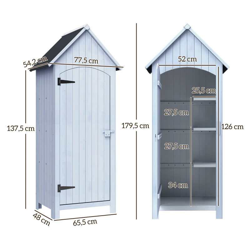 Outsunny Abri de jardin en bois cabane de jardin exterieur armoire de jardin avec toit bitumé 3 étagères porte avec loquet rangement et stockage extérieurs pour terrasse 77,5 x 54,2 x 179,5 cm blanc