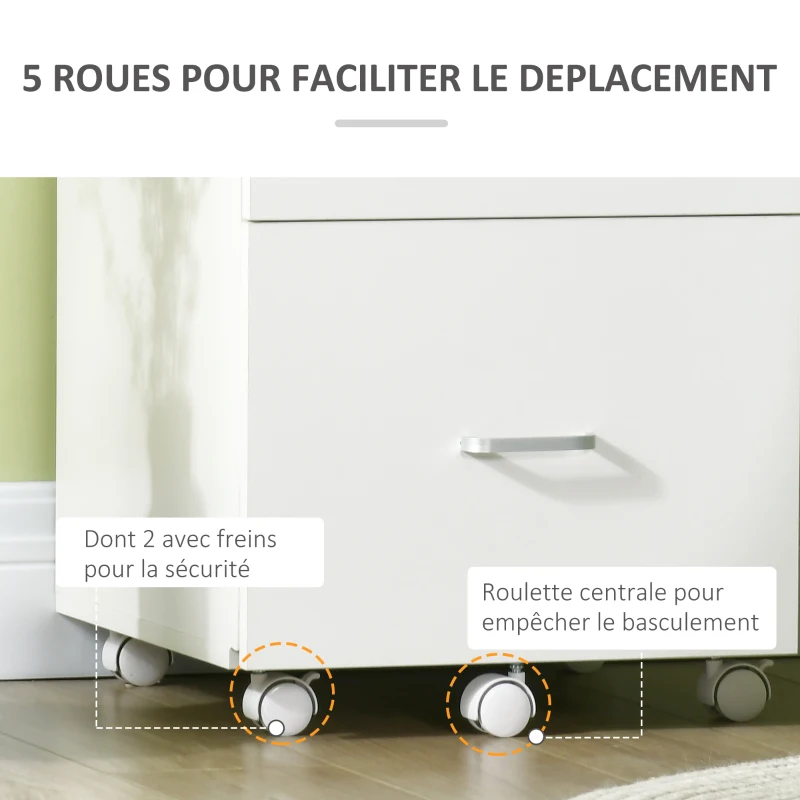 Vinsetto Caisson de bureau rangement sur roulettes dossier meuble armoire de bureau 2 tiroirs verrouillables en MDF panneaux de particules dim. 43L x 45l x 72H cm blanc