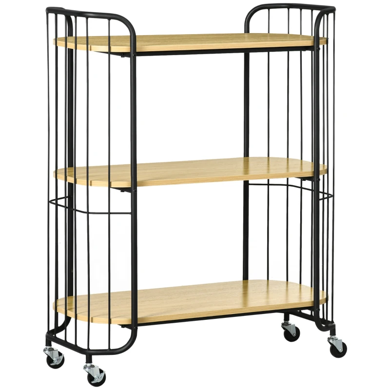 HOMCOM Carrello da Cucina Multiuso a 3 Livelli in Truciolato e Acciaio con Maniglia e 4 Ruote, 79x38x95 cm