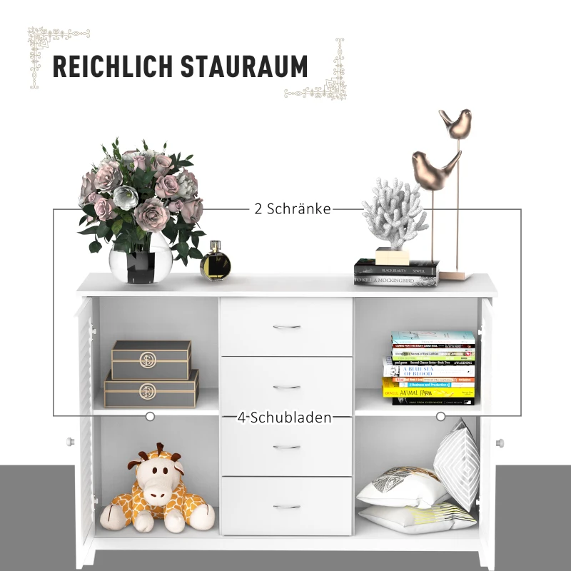 HOMCOM Sideboard Schrank Dielenschrank Badschrank Kommode Lamellentür Weiß 120,2x40,2x80,2cm