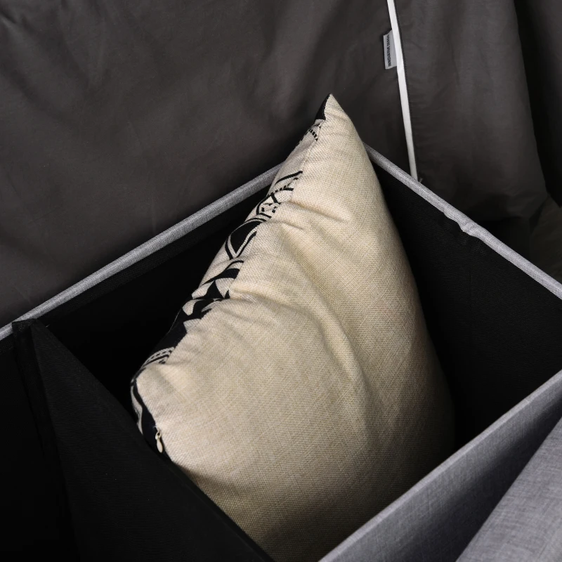 HOMCOM Sitzbank, Polsterbank mit Stauraum, Truhenbank mit Trenngitter, Faltbar, Sackleinen, Schaumstoff, Grau, 110 x 38 x 38 cm