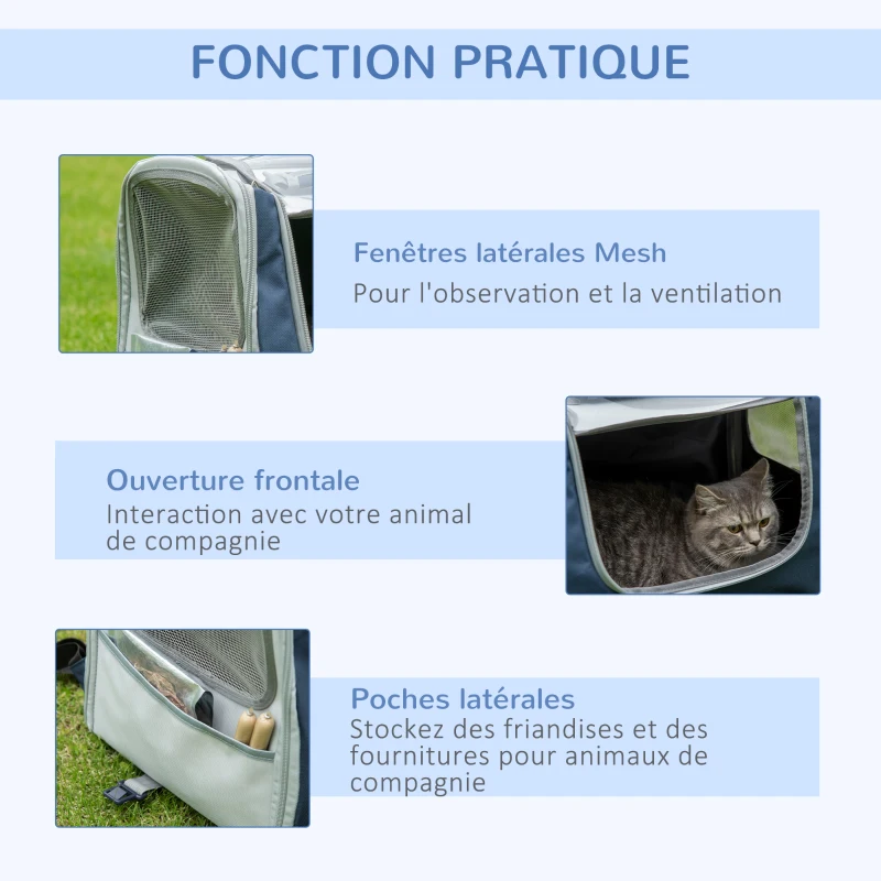 PawHut Sac à dos trolley de transport pour chat chariot panier à roulette sac à main 2 en 1 pour chien chat avec roulettes et poignée télescopique - gris