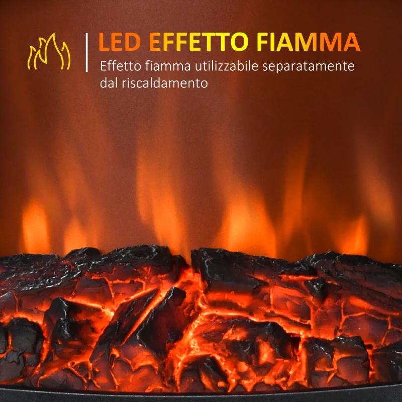 HOMCOM Camino Elettrico Effetto Fiamma e 3 Lati Aperti, Temperatura Regolabile 900W-1800W, Protezione da Surriscaldamento, Copertura 20-25m², 39x26x54.8cm, Bianco