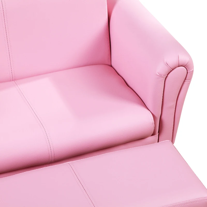 HOMCOM Kindersessel mit Fußhocker, Kindercouch mit Hocker, Kindersofa, Sofa Sessel, Rosa 83 x 42 x 41 cm