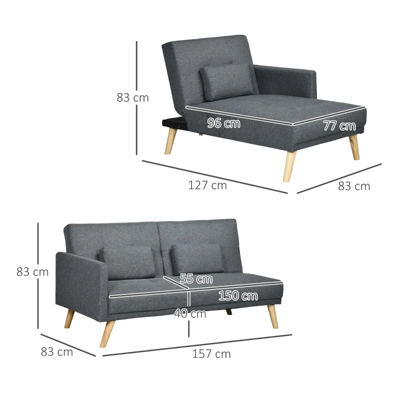 HOMCOM Canapé d'angle convertible avec méridienne 3 places accoudoirs 3 coussins rembourrées 245 x 127 x 83 cm gris