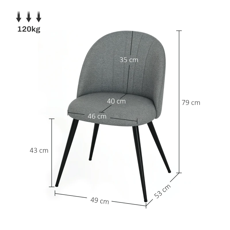 HOMCOM Dining Chairs Set of 2, Modern Upholstered Kitchen Chairs with Metal Legs, Shell Backrest and Padded Seat for Dining Room, Bedroom, Living Room, Vanity, Grey