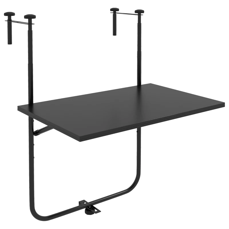 Outsunny Balkontisch, für Geländer 6-15cm Dicke, verstellbar, klappbar, rostfreies Metall, 62x60x85,5cm, Schwarz
