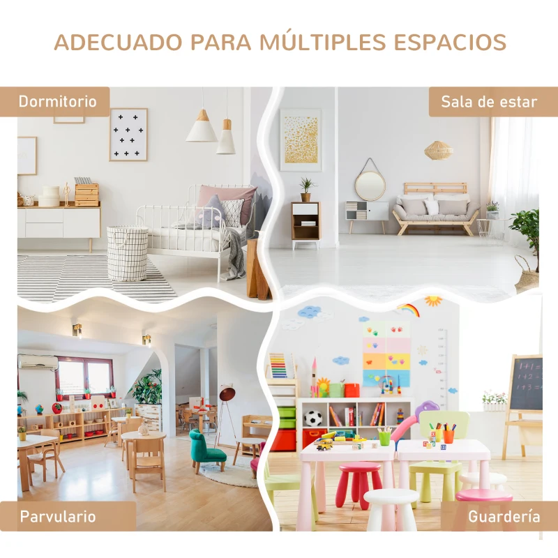 HOMCOM Mesa y Sillas Infantiles de 4 Piezas Mesa Infantil con 2 Sillas y Banco con Almacenaje Juego de Muebles para Actividades para Niños de +3 Años para Dormitorio Sala de Juegos Blanco y Natural