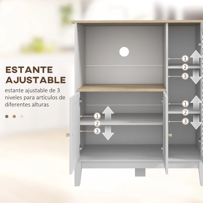HOMCOM Mueble Auxiliar de Cocina Moderno con Estantes 3 Puertas y Sistema Anti-vuelco 80x35x97 cm Blanco(m-6)