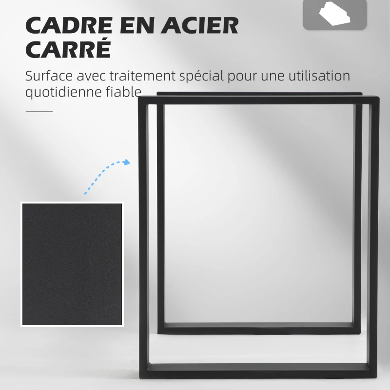 HOMCOM Lot de 2 pieds rectangulaires en acier noir pour table - hauteur 72 cm - design contemporain