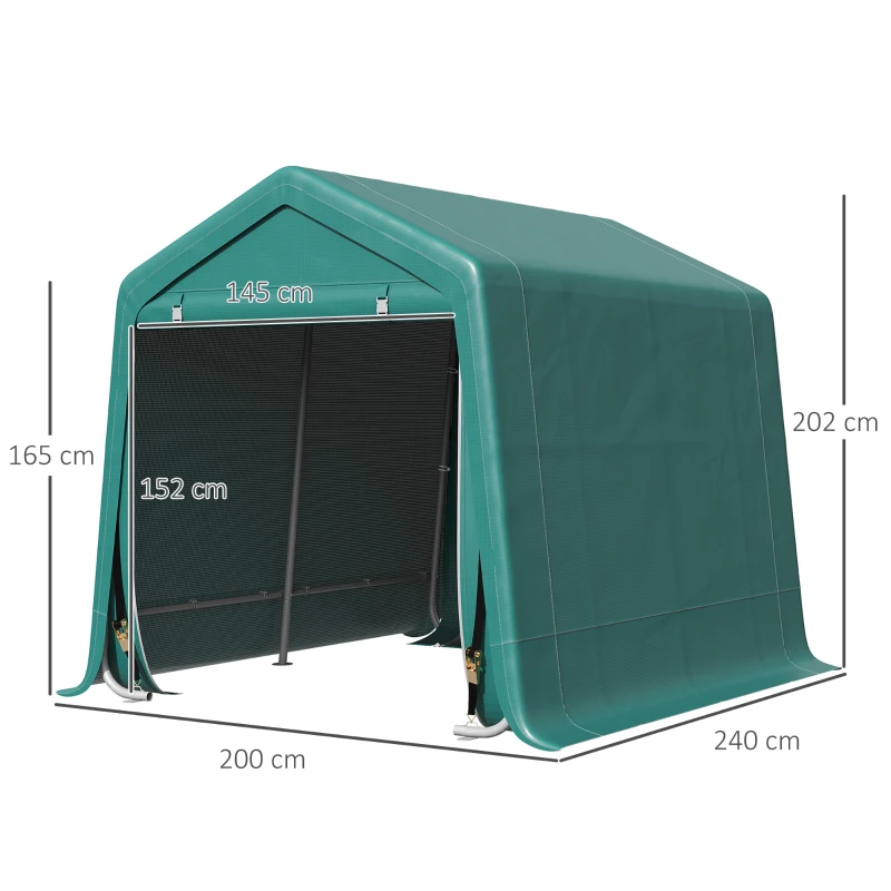 Outsunny Garage Moto per Esterno 2.4x2 m, Tenda Garage per Attrezzi in Metallo e Tessuto PE, per Moto e Biciclette, Verde